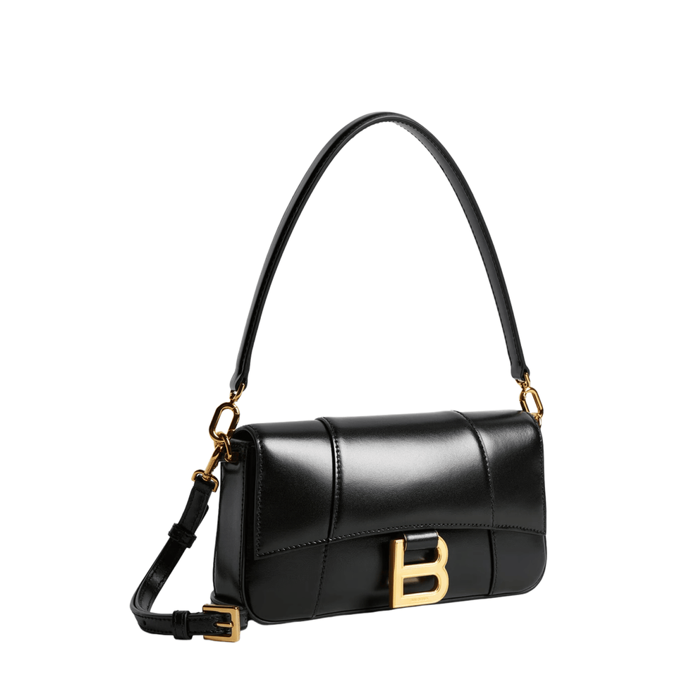 Balenciaga Hourglass Small Calfskin Shoulder Bag - Black