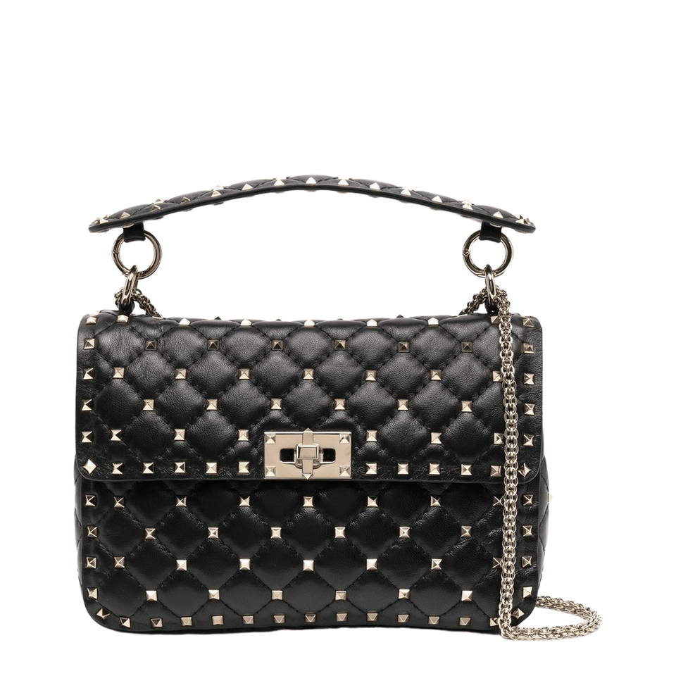 Valentino Rockstud Spike Medium Quilted Nappa Shoulder Bag - Black
