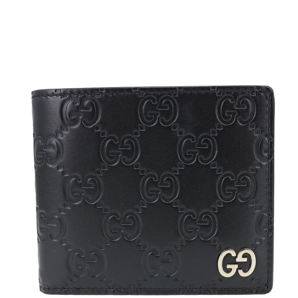 GUCCI GG Signature Leather Bifold Men's Wallet Black 473916