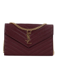 Saint Laurent Grain De Poudre Matelasse Chevron Monogram Chain Wallet Rouge Legion