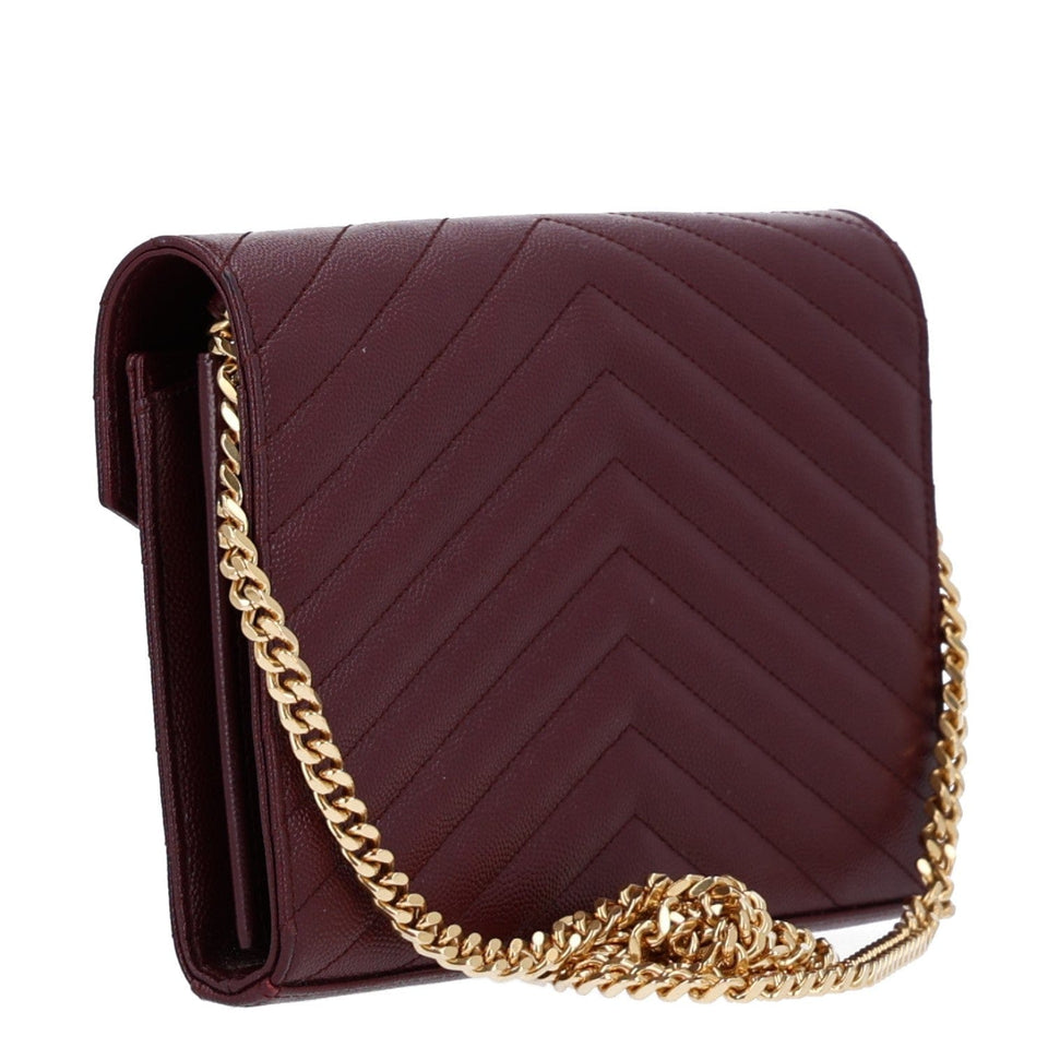 Saint Laurent Grain De Poudre Matelasse Chevron Monogram Chain Wallet Rouge Legion