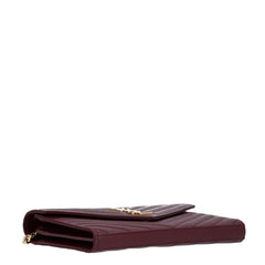 Saint Laurent Grain De Poudre Matelasse Chevron Monogram Chain Wallet Rouge Legion