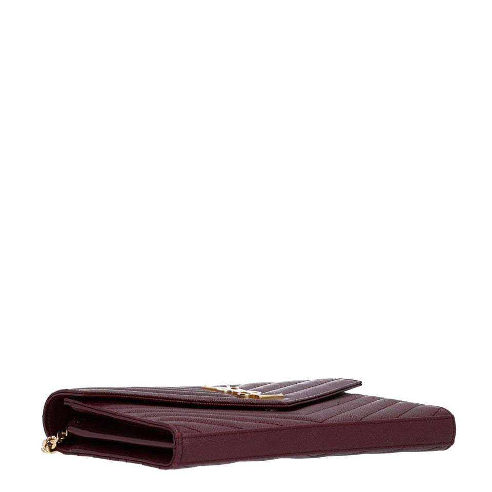 Saint Laurent Grain De Poudre Matelasse Chevron Monogram Chain Wallet Rouge Legion