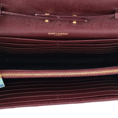Saint Laurent Grain De Poudre Matelasse Chevron Monogram Chain Wallet Rouge Legion
