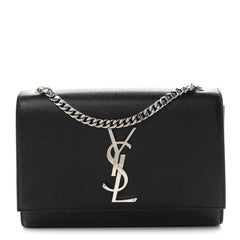 Saint Laurent Grain De Poudre Small Classic Monogram Kate Satchel Black