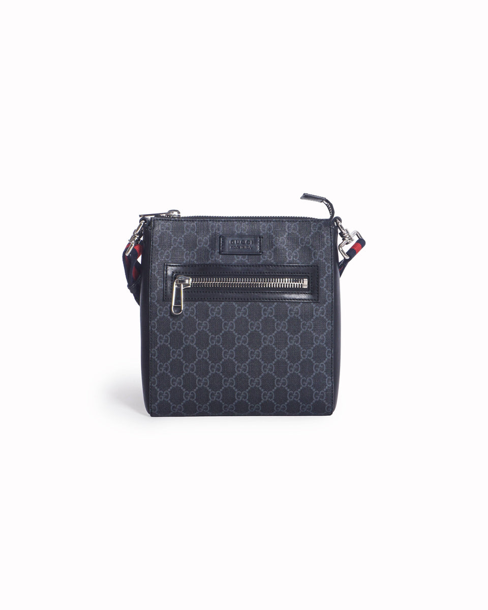 Gucci Black & Grey GG Supreme Web Stripe Messenger Bag