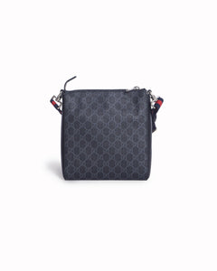 Gucci Black & Grey GG Supreme Web Stripe Messenger Bag