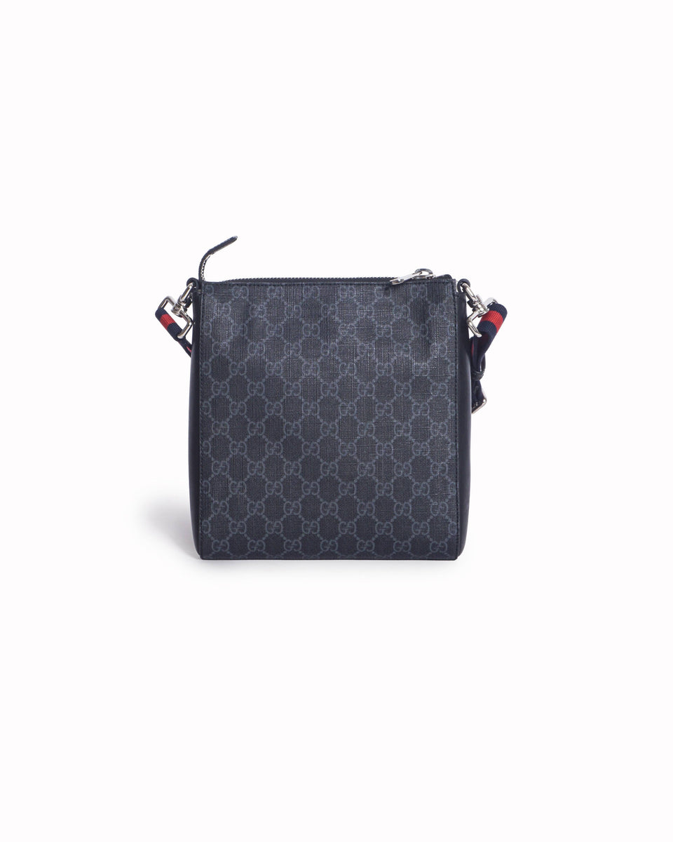 Gucci Black & Grey GG Supreme Web Stripe Messenger Bag