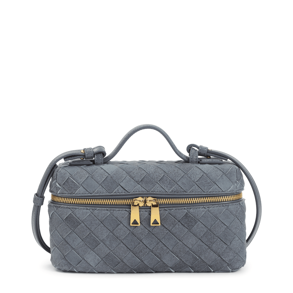 Bottega Veneta Bang Bang Intrecciato Suede Leather Handbag - Blue