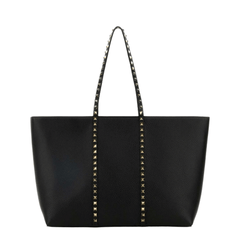 Valentino Rockstud Medium Calfskin Shopping Bag - Black