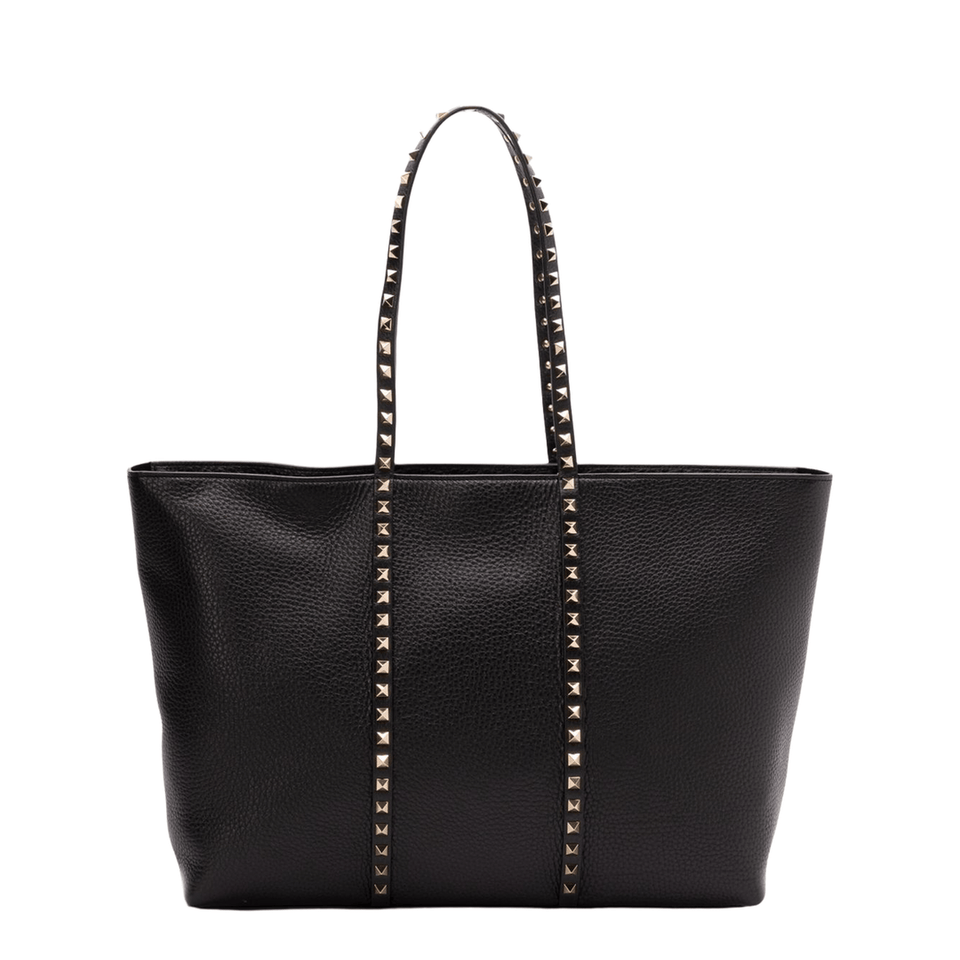 Valentino Rockstud Medium Calfskin Shopping Bag - Black