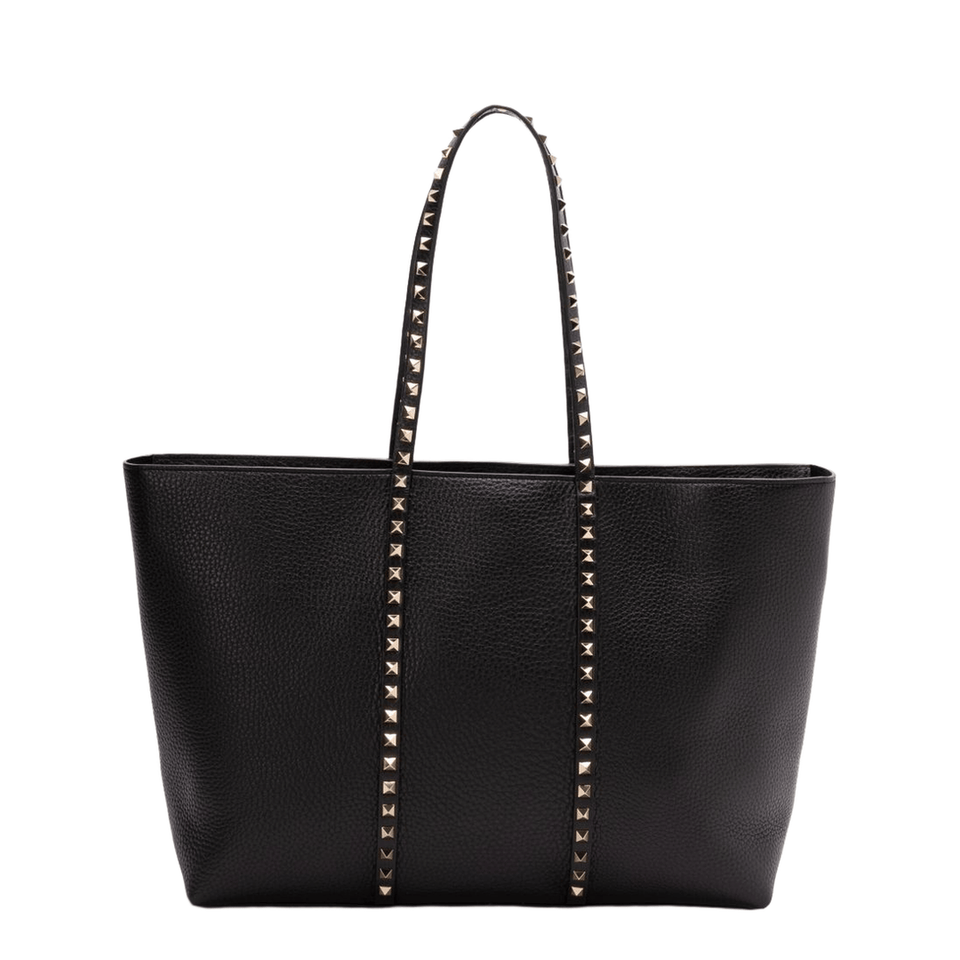 Valentino Rockstud Medium Calfskin Shopping Bag - Black
