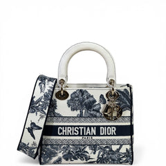 Christian Dior Lady D - Lite Bag Medium Toile de Jouy Blue White Canvas