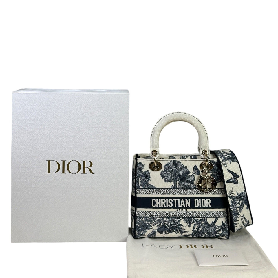 Christian Dior Lady D - Lite Bag Medium Toile de Jouy Blue White Canvas