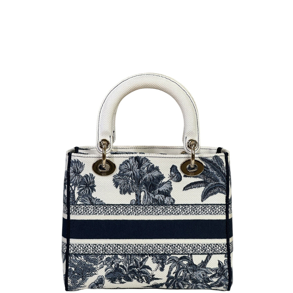 Christian Dior Lady D - Lite Bag Medium Toile de Jouy Blue White Canvas