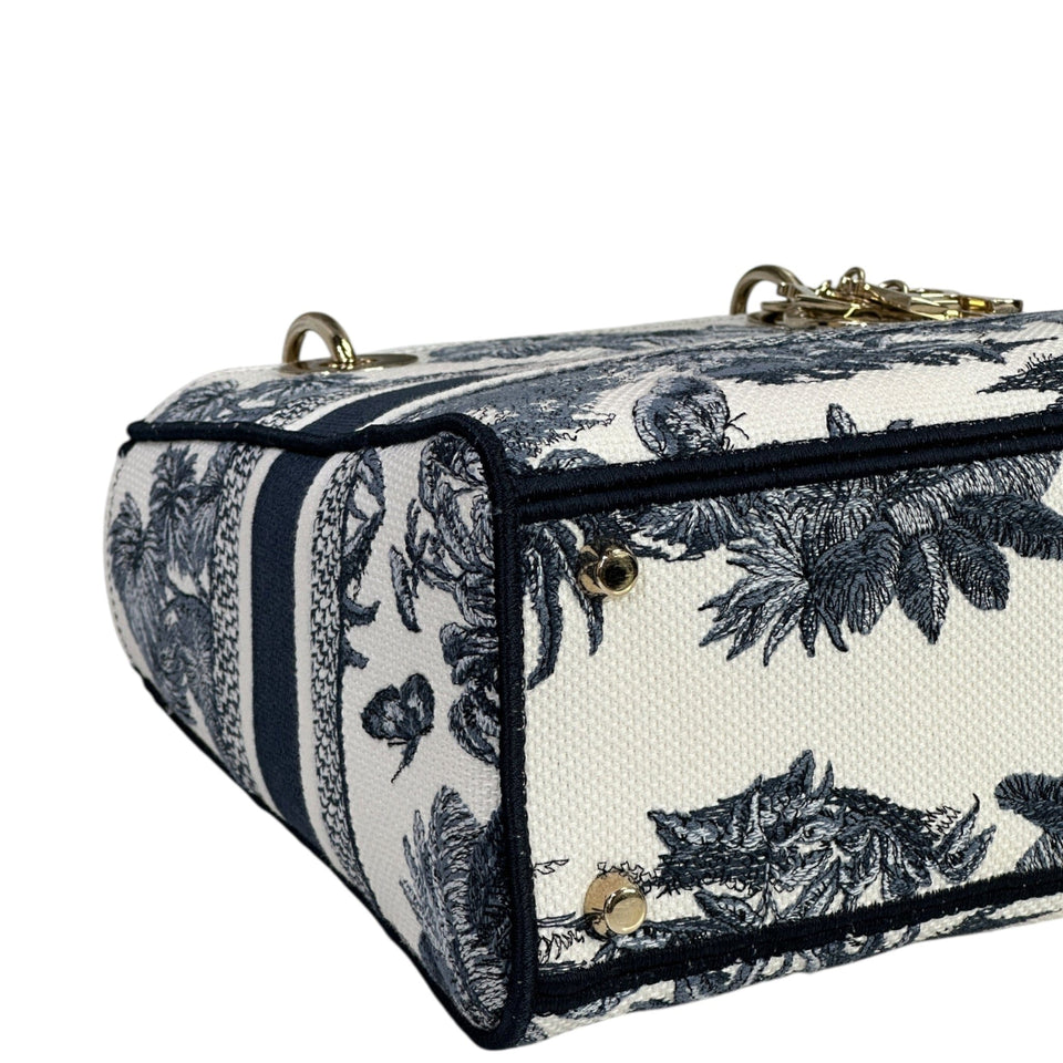 Christian Dior Lady D - Lite Bag Medium Toile de Jouy Blue White Canvas