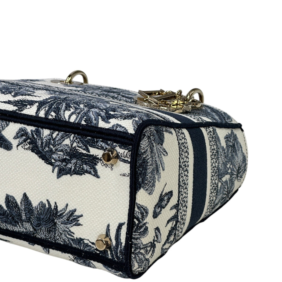 Christian Dior Lady D - Lite Bag Medium Toile de Jouy Blue White Canvas