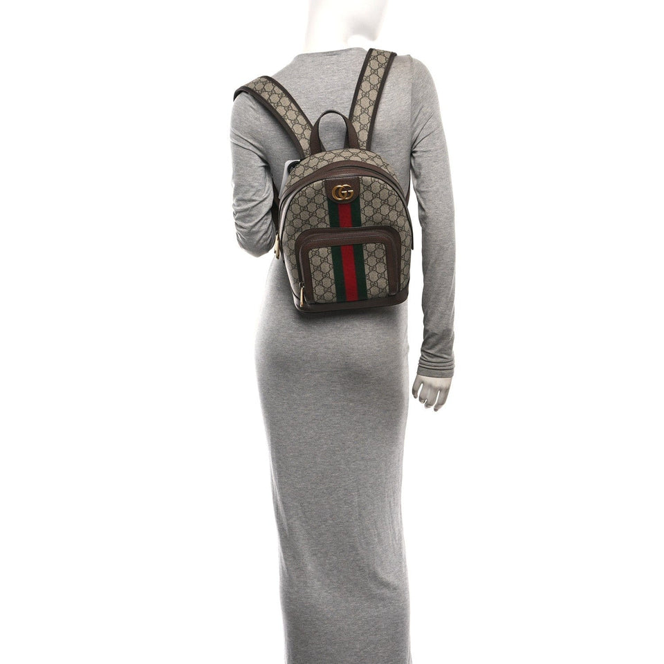 Gucci GG Supreme Monogram Calfskin Web Small Ophidia Day Backpack Beige Ebony New Acero