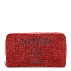 Chanel Lurex Boucle Deauville Medium Zip Around Wallet Red