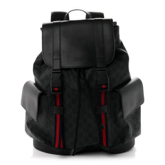 Gucci Soft GG Supreme Monogram Calfskin Web Double Buckle Backpack Black