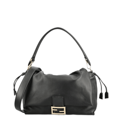 Fendi Baguette Soft Large Lamb Leather Shoulder Bag - Black