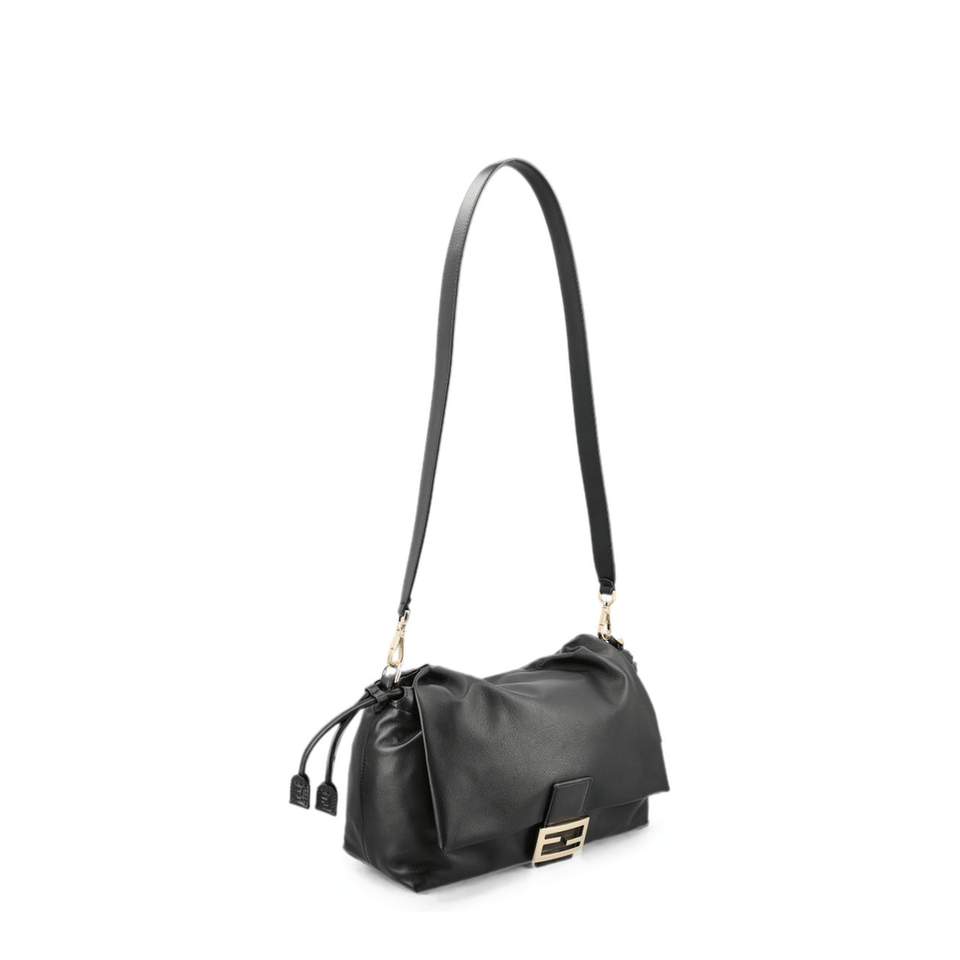 Fendi Baguette Soft Large Lamb Leather Shoulder Bag - Black