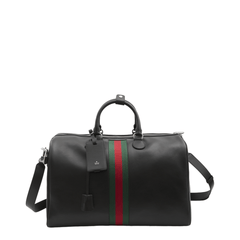 Gucci Web Trademark Medium Black Soft Leather Duffle Bag - Black