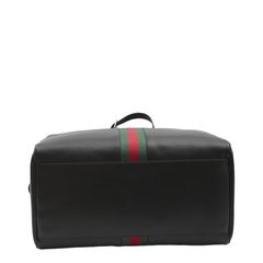 Gucci Web Trademark Medium Black Soft Leather Duffle Bag - Black