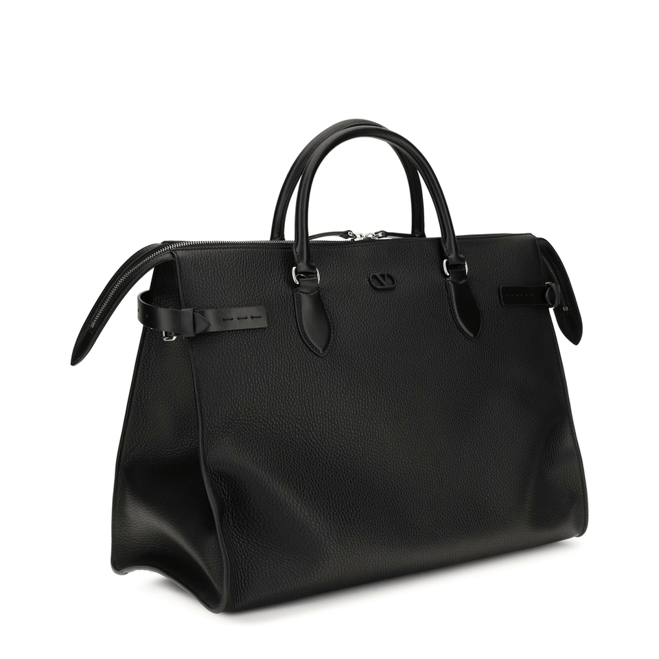 Valentino Antibes Large Grained Leather Duffle Bag - Dark Brown