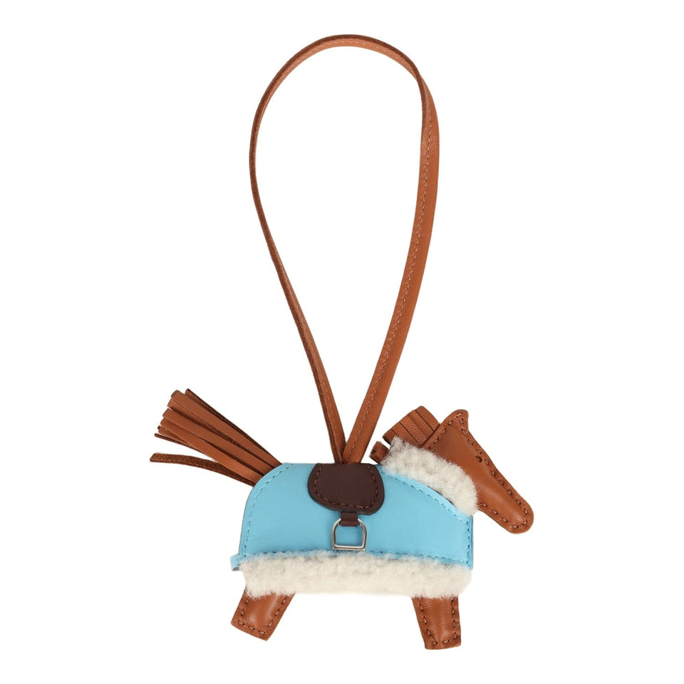 Hermes Rodeo Robeo Plush Charm PM Gold, Celeste, Terre Milo Lambskin and Ecru Merino Wool Palladium Hardware