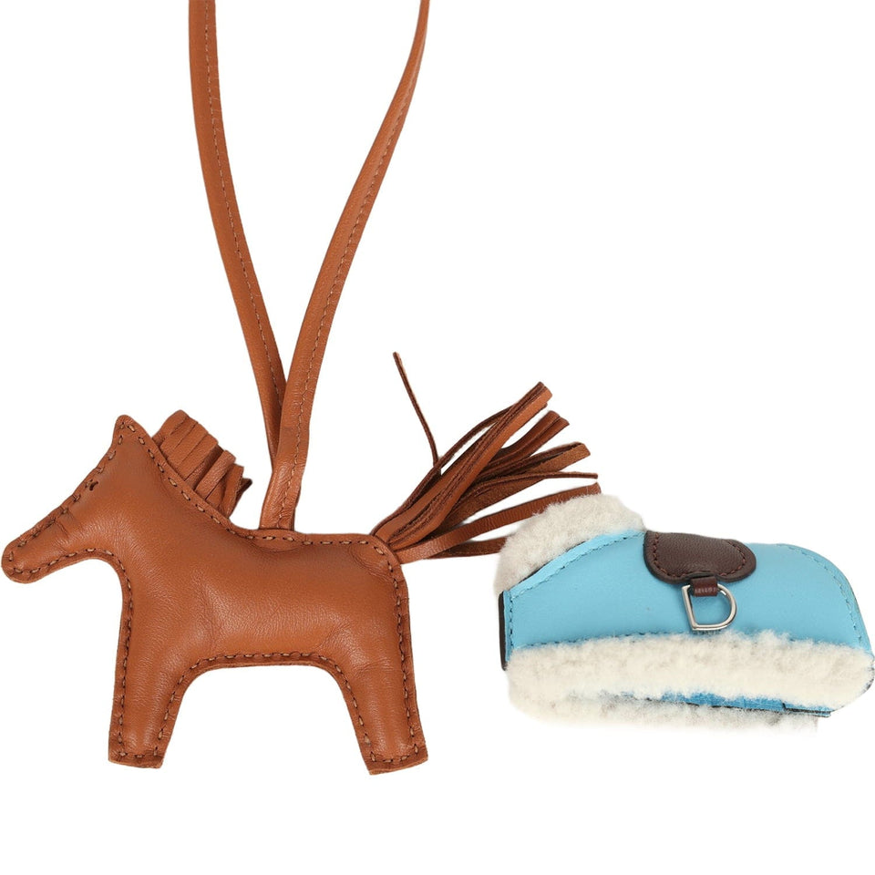 Hermes Rodeo Robeo Plush Charm PM Gold, Celeste, Terre Milo Lambskin and Ecru Merino Wool Palladium Hardware