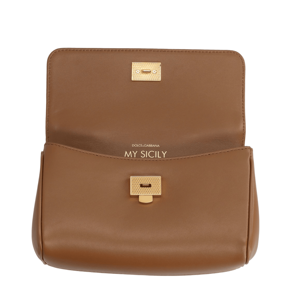 Dolce & Gabbana My Sicily Mini Plongé Calfskin Handbag - Brown