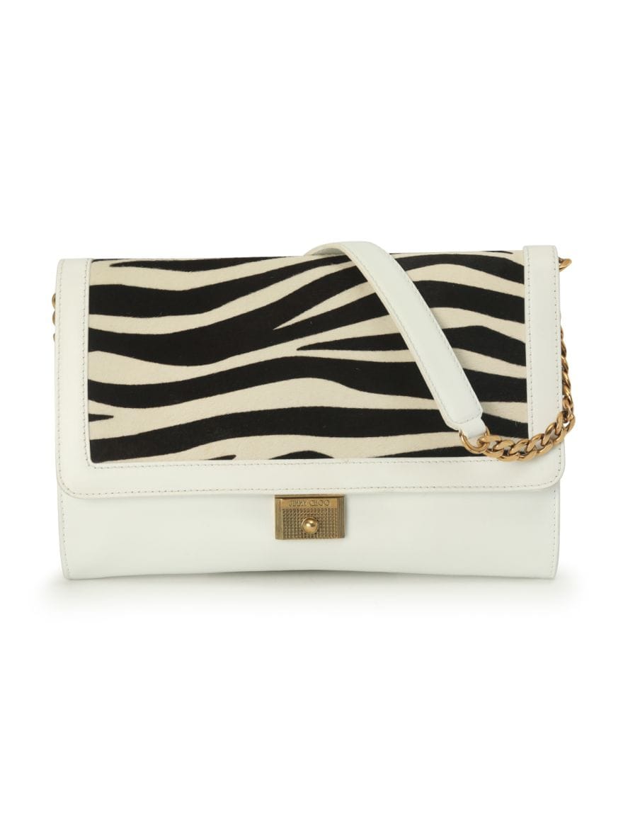Jimmy Choo Zebra Print White Leather Bag Medium