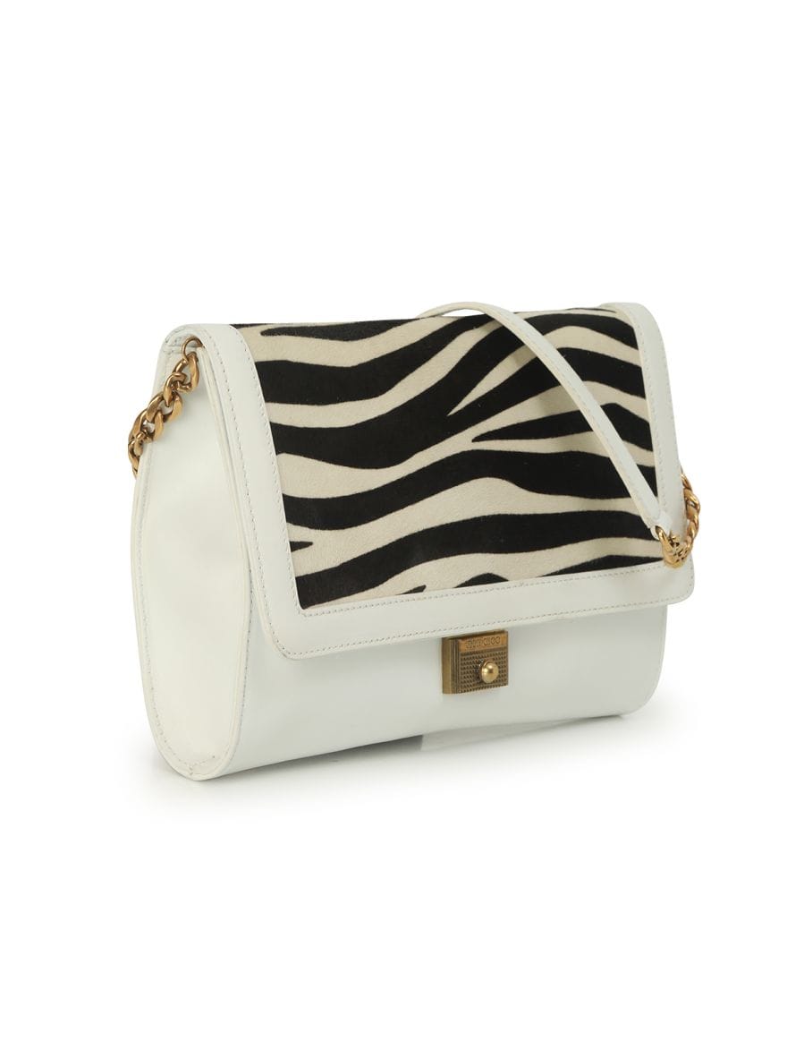 Jimmy Choo Zebra Print White Leather Bag Medium