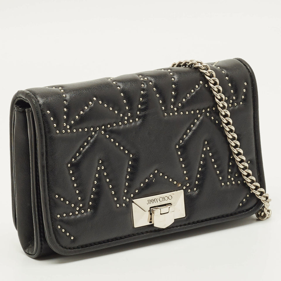 Jimmy Choo Star Studded Helia Black Leather Shoulder Bag
