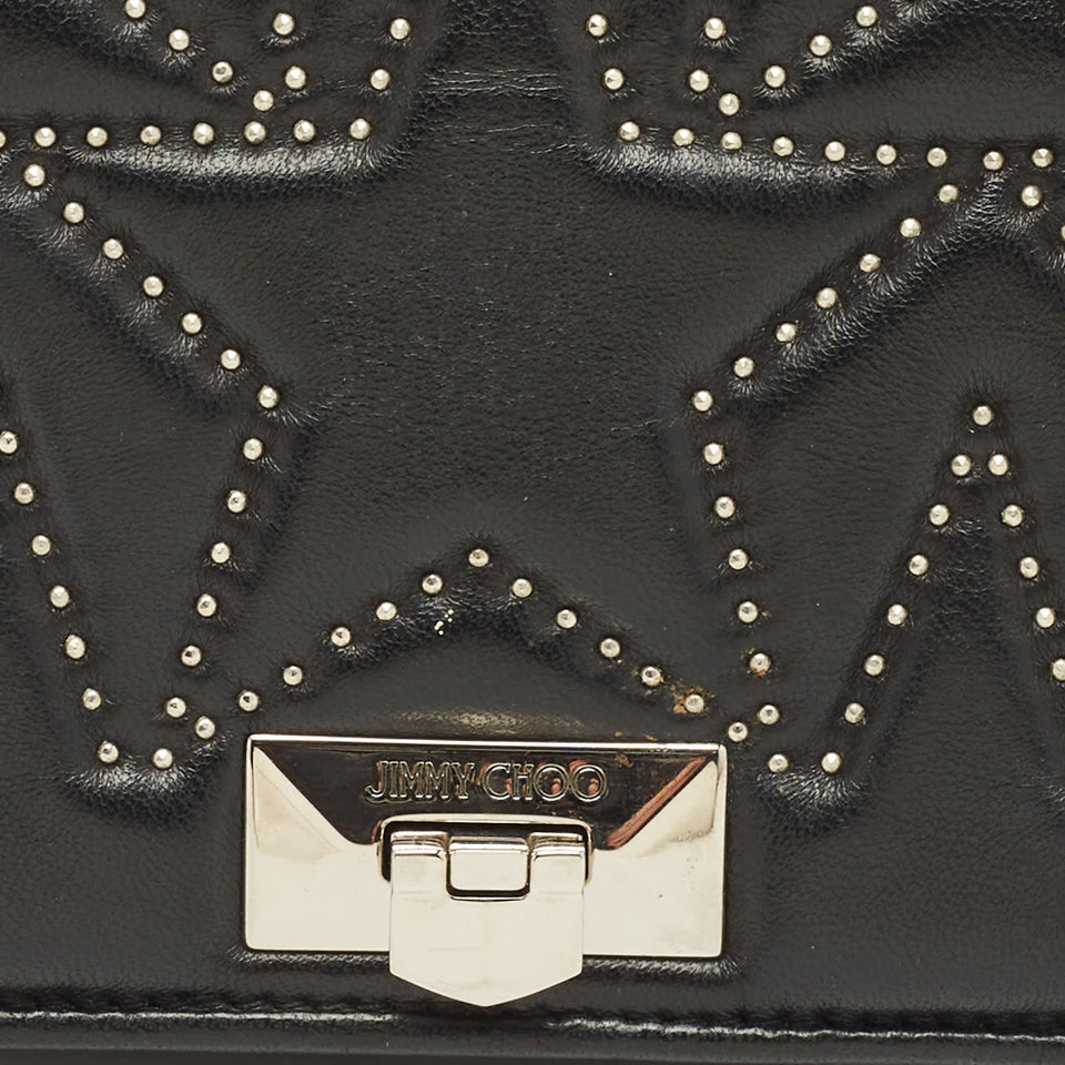 Jimmy Choo Star Studded Helia Black Leather Shoulder Bag