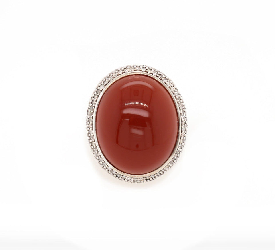 David Yurman Vintage David Yurman Signature Oval Carnelian and Diamond Frame Ring in Sterling