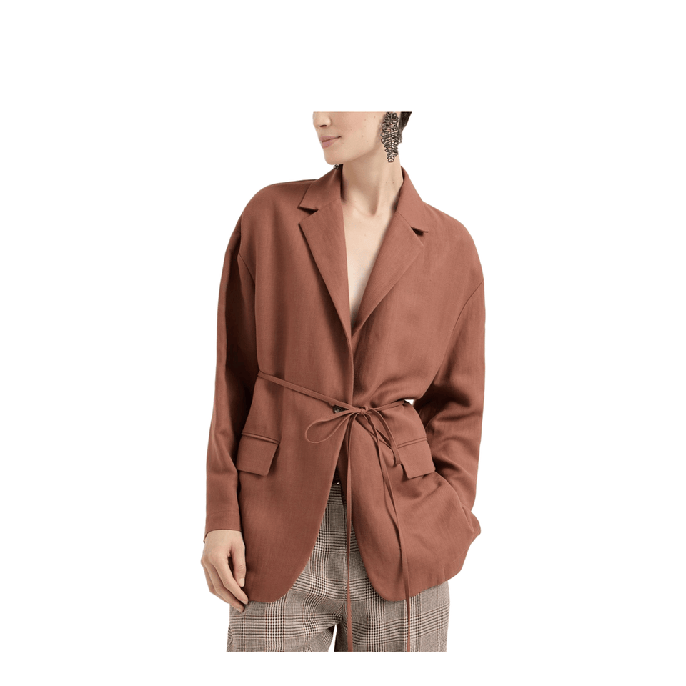 Brunello Cucinelli Fluid Viscose and Linen Twill Jacket with Jewellery