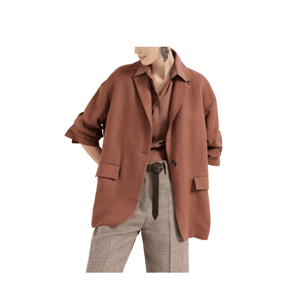 Brunello Cucinelli Fluid Viscose and Linen Twill Jacket with Jewellery