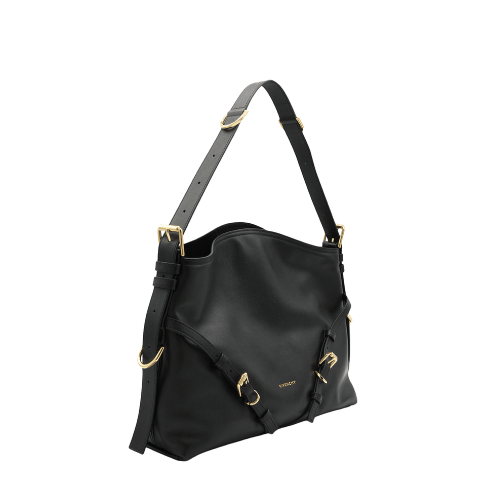 Givenchy Voyou Medium Shiny Leather Shoulder Bag - Black