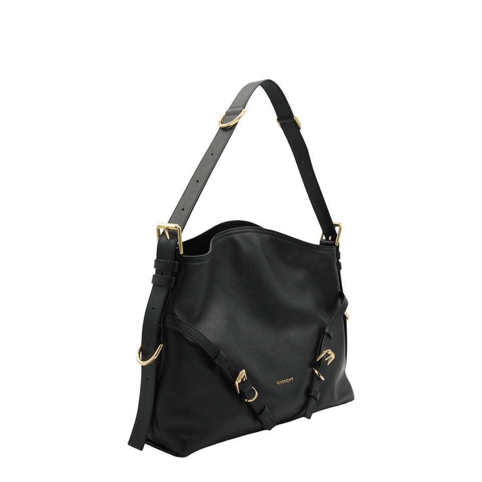 Givenchy Voyou Medium Shiny Leather Shoulder Bag - Black
