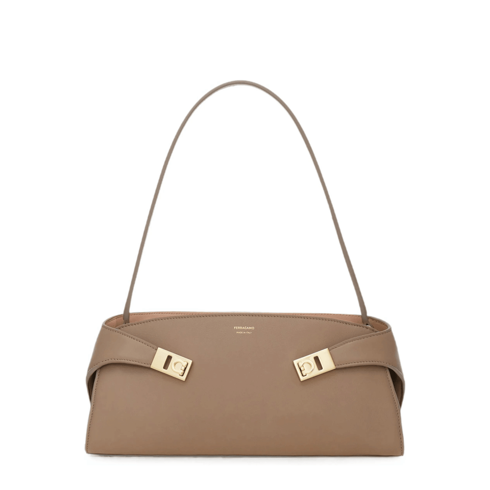 Ferragamo Hug Soft Medium Leather Shoulder Bag - Warm Taupe Dusty Pink