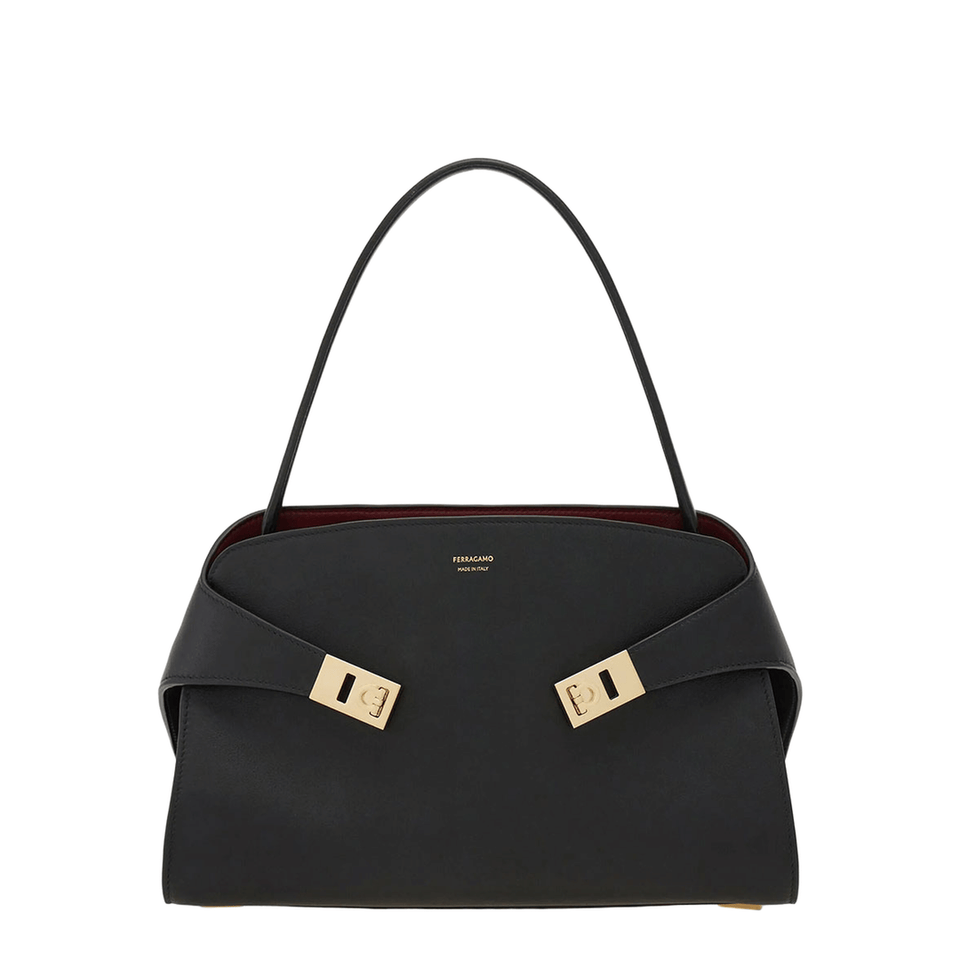 Ferragamo Hug Soft Medium Calfskin Shoulder Bag - Nero/Borgogna
