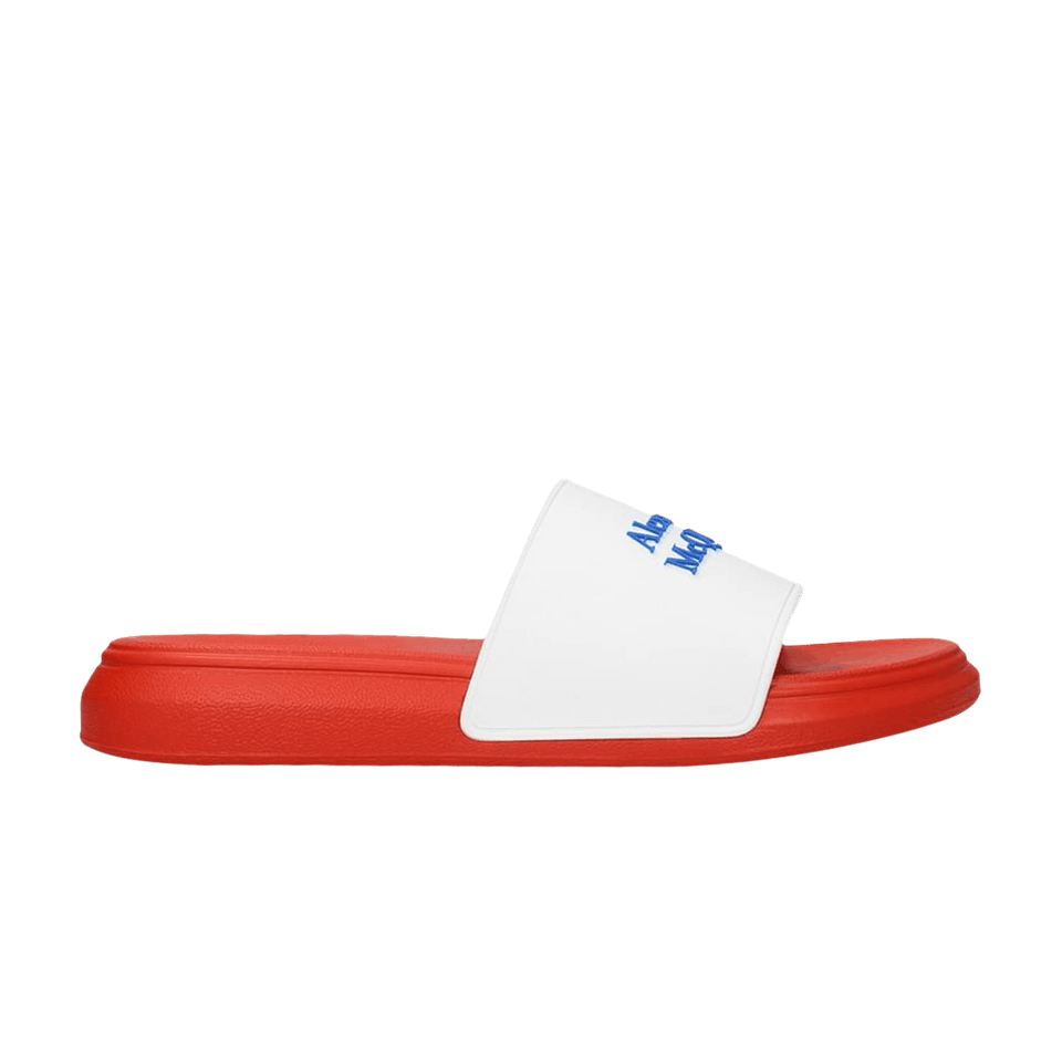 Alexander McQueen Logo Pool Slides White Orange