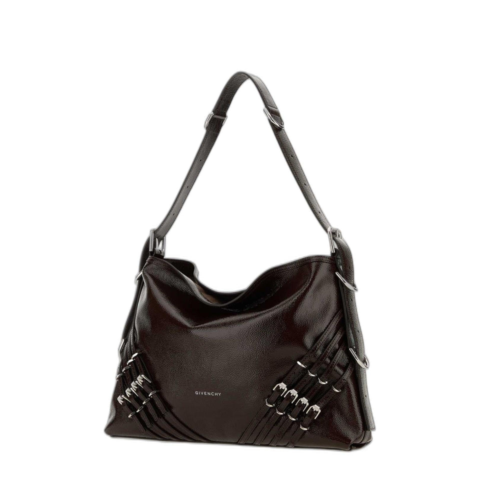 Givenchy Voyou Medium Patent Calfskin Shoulder Bag - Ebony Brown