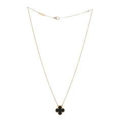 Van Cleef & Arpels 18K Yellow Gold Black Onyx Vintage Alhambra Pendant Necklace