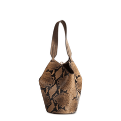 Khaite Lotus Mini Python - Embossed Calfskin Tote - Taupe / Morning Dove