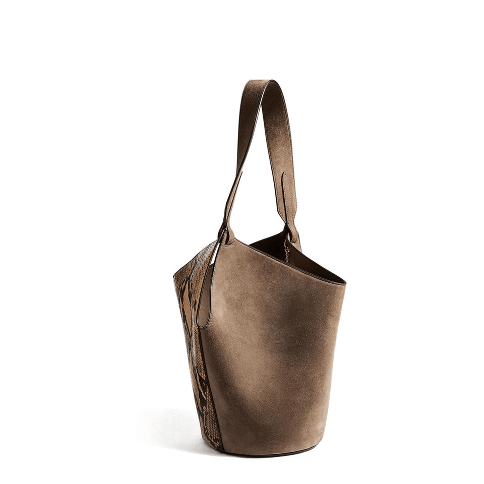 Khaite Lotus Mini Python - Embossed Calfskin Tote - Taupe / Morning Dove