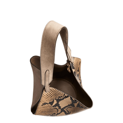 Khaite Lotus Mini Python - Embossed Calfskin Tote - Taupe / Morning Dove