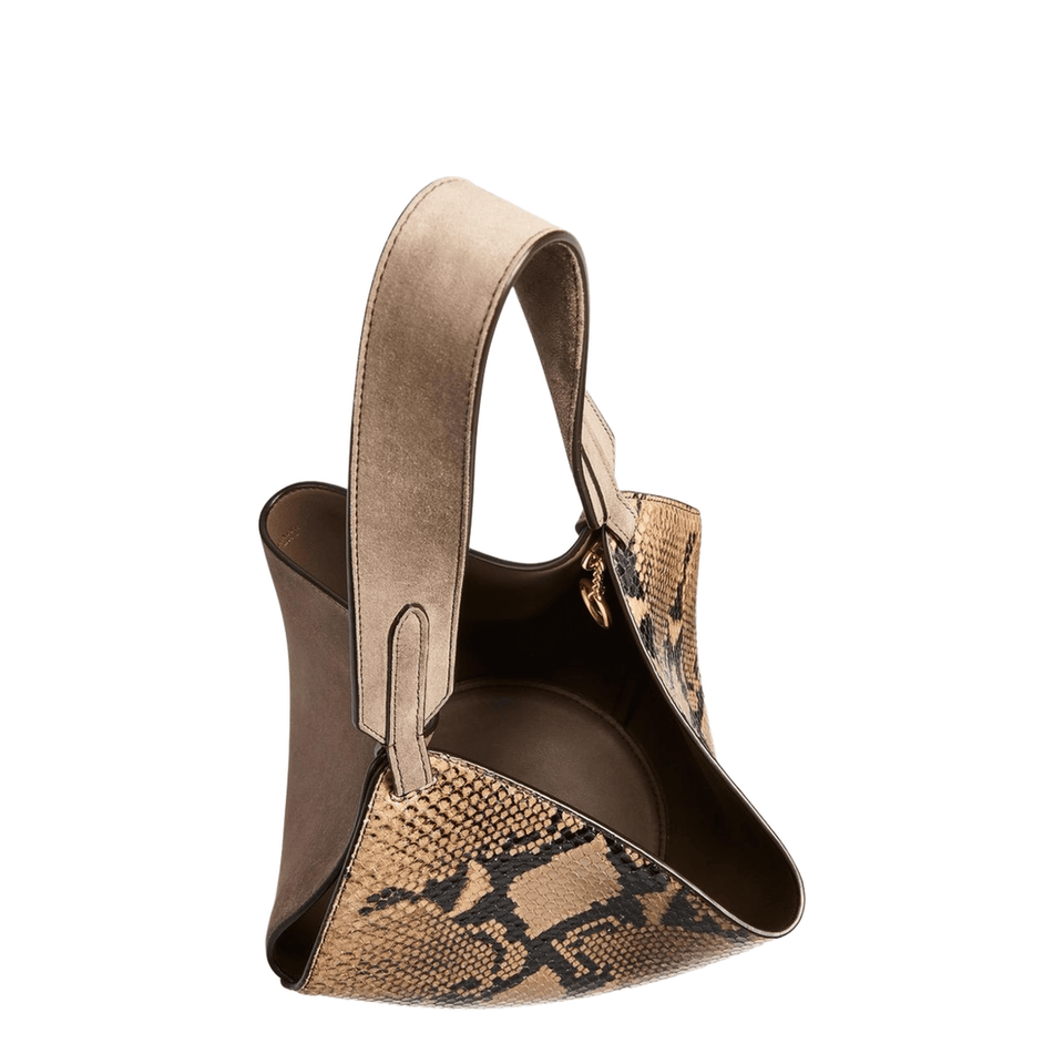 Khaite Lotus Mini Python - Embossed Calfskin Tote - Taupe / Morning Dove